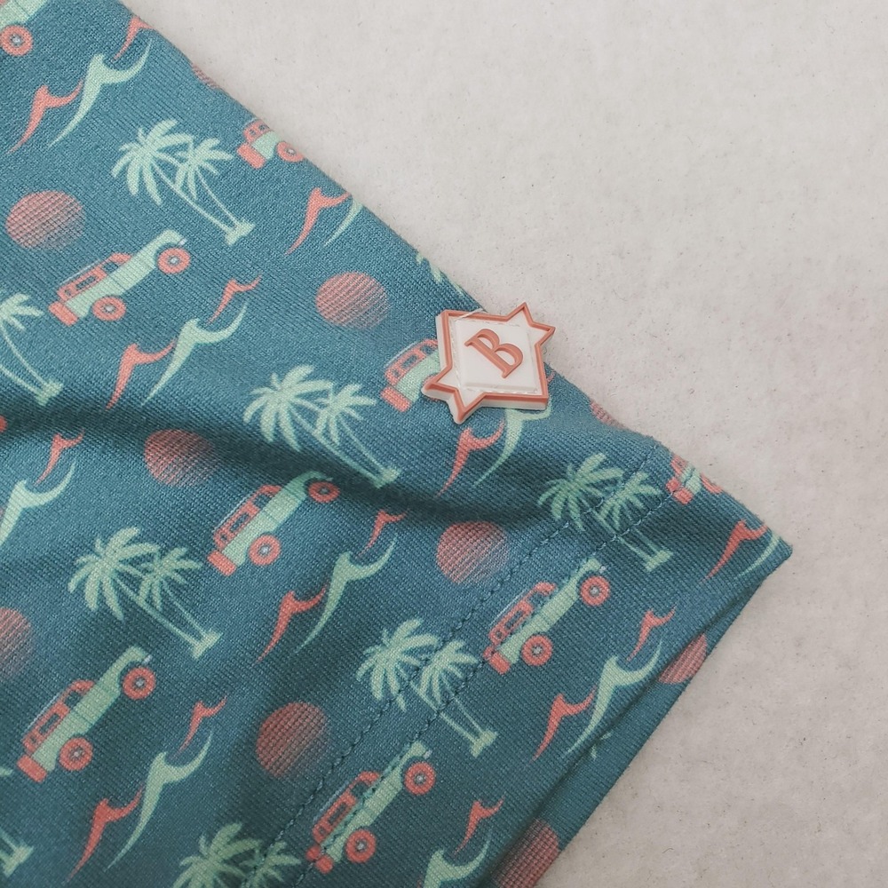 Burlebo Polo Shirt Mens Small Blue Beach Jeep Palm Tree Golf Print Stretch - Picture 3 of 10